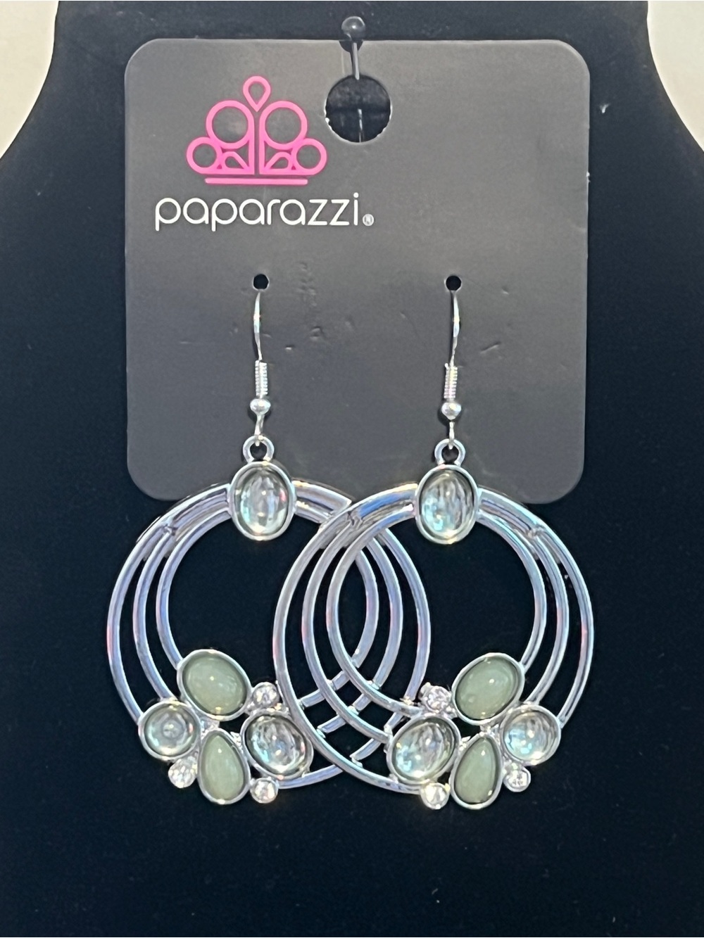 Paparazzi Silver Pastel Green Orbital Hoop Earrings